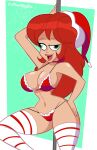  1girl abbygalensfw920 bikini bleh bra breasts christmas christmas_hat christmas_outfit comedy_central drawn_together female_only high_res light-skinned_female panties red_bikini red_bra red_panties red_socks red_stockings santa_hat socks stockings striped stripper stripper_pole stripping uwu white_socks white_stockings 