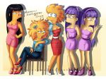 female_only jessica_lovejoy lisa_simpson looking_at_viewer maggie_simpson miss_futurama_(artist) multiple_girls sherri_mackleberry terri_mackleberry the_simpsons yellow_skin