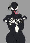 1girl 2023 alien big_breasts blush breast_squeeze breasts curvy curvy_female fang female_only hearts long_tongue marvel marvel_comics motion_lines ryosuart ryske she-venom spider-man_(series) symbiote text tongue tongue_out venom white_eyes