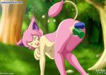 1girl anal anal_penetration anthro ass bbmbbf breasts closed_eyes day dildo double_penetration female forest masturbation nintendo nipples nude open_mouth outside palcomix penetration pokemon pokepornlive pussy skitty solo vagina