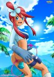 1girl anal_penetration anus ass bbmbbf beach blush bottomless day dildo female fuuro fuuro_(pokemon) nintendo no_panties open_mouth outside palcomix penetration pokemon pokepornlive pussy skyla skyla_(pokemon) solo toys vagina vibrator