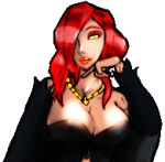 animated big_breasts breasts cleavage gif hair_over_one_eye innocent_unjust large_breasts lowres pixel_art red_hair xpisigma yellow_eyes