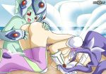  2girls all_fours arm_support art ass beach boots breasts cleavage clenched_teeth digimon digimon_frontier female female_orgasm fingering from_behind hair kneel kneeling long_hair looking_at_another moaning monster_girl multiple_girls nude open_mouth orgasm purple_hair pussy pussy_juice rape red_eyes shiny shiny_skin teeth tongue tongue_out wings yuri 