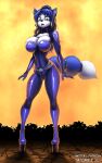  1girl alluring big_breasts blue_fur bodysuit boots cleavage green_eyes krystal legs nintendo star_fox star_fox_adventures star_fox_assault suit tailsrulz 