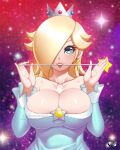  1girl alluring big_breasts blonde_hair blue_eyes cleavage clothing female_only jadenkaiba looking_at_viewer mario_(series) nintendo princess_rosalina rosalina super_mario_bros. 