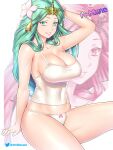  1girl 1girl alluring artist_name bare_thighs big_breasts cleavage etchimune fire_emblem fire_emblem:_three_houses flower green_eyes green_hair hair_flower hair_ornament long_hair looking_at_viewer nintendo panties rhea_(fire_emblem) smile solo_female tank_top thighs twitter_username underwear white_panties zoom_layer 