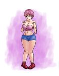  1female 1girl arms_under_breasts blue_eyes blue_shorts female female_human female_only fitness full_body humanized kirby kirby_(series) light-skinned_female light_skin nintendo pink_hair pink_skirt red_shoes saf-404 saf_404 safartwoks safartworks shoes short_hair short_shorts shorts sideboob solo_female solo_focus thick_thighs video_game_character white_background worried worried_expression 