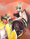  1boy 1girl adam_(hazbin_hotel) angel angel_girl angel_wings ass big_ass bitterrbunz clothed dat_ass guitarspear halo hazbin_hotel lute_(hazbin_hotel) sfw twitter vivienne_medrano 