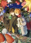  2boys alternate_costume christmas_ornaments contemporary duo_focus festival genshin_impact gf_gnsn holding_mug male male_focus multiple_boys rex_lapis_(genshin_impact) shopping tartaglia_(genshin_impact) winter_clothes yaoi zhongli_(archon)_(genshin_impact) zhongli_(genshin_impact) 