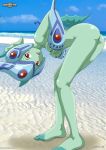 1_girl 1girl ass barefoot beach bent_over breast_grab breasts digihentai digimon digimon_frontier female looking_at_viewer monster_girl palcomix ranamon red_eyes smile solo toes