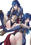 1girl 1girl 1girl alluring alternate_costume ameno_(a_meno0) armor ass bare_thighs bent_over big_ass black_leotard black_panties black_underwear blue_eyes blue_hair breastplate cape female_only fire_emblem fire_emblem_awakening fire_emblem_heroes groin hair_ornament high_res inner_thighs leotard long_blue_hair long_hair looking_at_viewer looking_back lucina lucina_(fate's_resolve)_(fire_emblem) lucina_(fire_emblem) multiple_views nintendo official_alternate_costume open_mouth panties shoulder_armor simple_background small_breasts smile spread_legs sweatdrop symbol-shaped_pupils thighs tiara underwear very_long_hair white_background