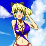  alluring bare_shoulders bikini blonde_hair blue_eyes breasts cassandra_alexandra cleavage female_abs navel open_mouth pixiv_sample resized silf soul_calibur soulcalibur_iv swimsuit voluptuous 