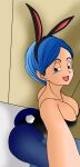  ass ass_focus big_breasts blue_eyes blue_hair breasts bulma bunny bunny_costume bunny_ears dragon_ball dragon_ball_super mature_female pervert pervert_female selfpic sex_invitation sexually_suggestive short_hair swimsuit 