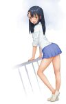  1girl 1girl black_hair blue_skirt full_body hair_ornament ijiranaide_nagatoro-san legs long_hair medium_hair miniskirt nagatoro_hayase school_uniform skirt solo_focus uniform white_background 