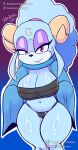  1girl 1girl 2023 anthro ariem bedroom_eyes big_breasts blue_body blue_fur blue_hair bovid breasts cameltoe caprine fur hairband horns looking_at_viewer mammal navel nipples pink_eyes pubic_hair purple_eyeshadow renaspyro see-through_bra see-through_panties sega sheep sonic_dream_team sonic_the_hedgehog_(series) 