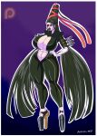 annon bayonetta bayonetta_(character) bayonetta_2 big_breasts bimbo bimbofication black_hair bodysuit breast_expansion butt_expansion earrings glasses green_eyes hair_ribbon hand_on_hip large_ass milf sexy sexy_ass sexy_body sexy_breasts twintails very_long_hair