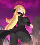  1girl alternate_version_available artist_name artist_signature ass ass_focus backside big_ass big_breasts black_clothing blonde_hair breasts city clothing creatures_(company) curvaceous curvy cynthia_(pokemon) dakunart dat_ass dynamax fully_clothed game_freak giantess growth hair_over_one_eye headwear hourglass_figure huge_breasts humans_of_pokemon long_hair looking_at_viewer looking_back nintendo pokeball pokemon pokemon_(anime) pokemon_black_2_&amp;_white_2 pokemon_black_and_white pokemon_bw pokemon_bw2 pokemon_diamond_pearl_&amp;_platinum pokemon_dppt shirona_(pokemon) sideboob smile voluptuous 