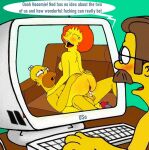 blushing cheating_husband cheating_wife cum_inside dialogue homer_simpson maude_flanders ned_flanders puffy_pussy red_anus the_simpsons uso_(artist) yellow_eyes