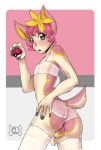 1boy 1girl animal_ears anthro anthrofied ass candylady crossdressing deer_ears deer_tail deerling eyelashes flaccid flower foreskin from_behind furry garter_straps hair_flower hair_ornament lingerie male_focus open_mouth otoko_no_ko penis pink_hair poke_ball pokemon solo stockings tail testicle testicles thighhighs trap underwear watermark