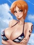  1girl 1girl big_breasts bikini breasts nami_(one_piece) one_piece orange_hair short_hair 