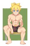  1boy alternate_version_available artist_name boruto:_naruto_next_generations boruto_uzumaki bulge character_name koharun_(artist) male male_only muscle muscular muscular_male najimi-sensei naruto_(series) solo_male topless topless_male 