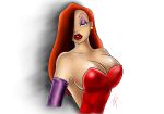 1girl arm_gloves babe big_breasts breasts cleavage disney dress earrings female_only green_eyes hair jessica_rabbit lipstick red_hair upper_body white_background who_framed_roger_rabbit