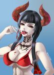  alluring big_breasts bikini black_hair cleavage eliza_(tekken) horns ketchup long_hair namco pale_skin sowilo tekken tekken_7 tongue vampire yellow_eyes 