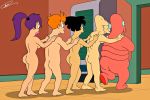 amy_wong ass black_hair conga full_body futurama hands_on_back hubert_j_farnsworth nude orange_hair philip_j._fry purple_hair sideboob turanga_leela zoidberg