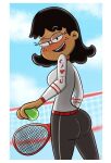 1girl 1girl aged_up ass autart clothed from_behind looking_at_viewer nickelodeon older stella_zhau sweat tennis_ball tennis_racket the_loud_house