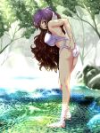 1girl adjusting_clothes adjusting_swimsuit bad_id big_breasts breasts dappled_sunlight female gradient_hair hijiri_byakuren large_breasts long_hair multicolored_hair purple_eyes solo sunlight swimsuit touhou tsuki_hana