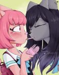  2_girls 2girls anthro anthro_only black_hair copycat_(webtoon) dimabelle duo female_only furry furry_female max_(copycat) pocky rose_hair school_uniform schoolgirl velvet_(copycat) webtoon yuri 