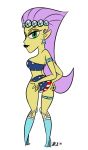 1girl 4th_of_july alien american_flag_bikini bikini boots green_eyes long_hair pointy_ears princess_mandie print_bikini solo star_trek the_fairly_oddparents