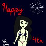 4th_of_july american_flag_bikini bikini black_hair green_eyes green_skin long_hair shego