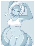 1girl anthro breasts cleavage gecko hair heart lizard panties scalie shiny shiny_skin short_hair smile solo tank_top underwear wink