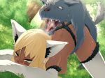  animal animal_ears beastiality blonde_hair blush cat_ears dark_skin dog doggystyle grass green_eyes kemurihaku kneeling nature nude on_ground outdoors pussy_juice rape rough_sex sex shamu source_request tears top-down_bottom-up tree vaginal wolf 