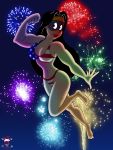 1girl 4th_of_july american_flag_bikini bigtyme bikini fireworks print_bikini solo_female