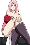 ale-mangekyo ale-mangekyo_(artist) big_breasts breasts cleavage female naruto sakura_haruno sitting smile solo