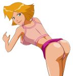 1girl ass blonde_hair blue_eyes breast clover_(totally_spies) lipstick nipple older older_female pink_panties short_hair thong totally_spies young_adult young_adult_female young_adult_woman