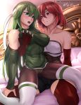  1girl 2_girls alluring breast_grab breast_squeeze female_only fire_emblem fire_emblem:_mystery_of_the_emblem fire_emblem:_shadow_dragon_and_the_blade_of_light green_hair groping groping_breast hocen looking_pleasured minerva_(fire_emblem) nintendo palla_(fire_emblem) red_hair yuri 