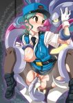 1girl blue_hair blush breasts brown_eyes clothed_sex ear_insertion insertion junsaa_(pokemon) malamar nori_(akusei_shinseibutsu) nori_(artist) pantyhose pokemon pokemon_(anime) pussy rape vaginal_insertion