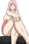 ale-mangekyo ale-mangekyo_(artist) areolae big_breasts breasts female naruto nipples nude sakura_haruno sitting smile solo