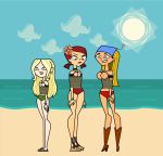 3girls bandanna beach blonde_hair blue_eyes cartoon_network cowboy_boots dawn_(tdi) female_only flashlight237 heart hourglass_figure huge_breasts kerchief lindsay_(tdi) long_blonde_hair long_hair rope_bondage sky striped_hair thick_ass thick_legs thick_thighs topless topless_female total_drama_island trio two_tone_hair wasp_waist zoey_(tdi)