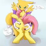 2girls antelon anthro anus ass digimon female female_only fluttershy friendship_is_magic my_little_pony pussy renamon saurian_(artist) yuri