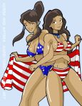  2_girls 2girls 4th_of_july american_flag american_flag_bikini artist_name avatar:_the_last_airbender bikini bikini_bottom bikini_top blue_background brown_eyes brown_hair cleavage collar color colored dark-skinned_female dark_hair dark_skin deviantart female female_human female_only flag hair hair_ornament hair_tubes human human_only inspector97 katara korra long_hair multiple_girls plain_background ponytail print_bikini smile swimsuit the_legend_of_korra the_legend_of_korra* tied_hair 