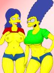 becky_(the_simpsons) huge_breasts marge_simpson milf shirt_lift the_simpsons yellow_skin