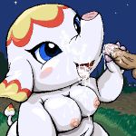 animal_crossing animal_crossing_new_leaf bbw blue_eyes blush breasts chubby cum doubutsu_no_mori elephant lowres margie_(animal_crossing) navel nintendo nipples oekaki oral penis plump tail tongue two_tone_hair uncensored