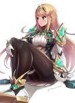 1girl alluring big_breasts blonde_hair core_crystal dress gloves gonzarez leggings mythra nintendo shoes xenoblade_(series) xenoblade_chronicles_2 yellow_eyes