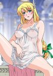 1girl alluring babydoll blonde_hair blush braid breasts camisole earrings female_masturbation green_eyes hair_ornament jewelry long_hair masturbation_through_clothing milf needle nipples no_panties pubic_hair ribbon rudoni see-through single_braid sitting solo sophitia_alexandra soul_calibur soul_calibur_ii soul_calibur_iii soulcalibur soulcalibur_ii soulcalibur_iii uncensored