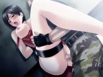  1boy 1girl ada_wong against_wall black_hair breasts censored dress fingerless_gloves gloves hetero jack_krauser legs nipples open_mouth penis pussy rape red_dress resident_evil resident_evil_4 sex short_hair strap_slip sweat thigh_strap vaginal 