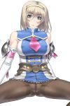 1girl blonde_hair cassandra_alexandra censored elbow_gloves gloves green_eyes kansuke miniskirt nipples pantyhose short_hair silf skirt solo soul_calibur soul_calibur_ii soul_calibur_iii soulcalibur soulcalibur_ii spread_legs white_background